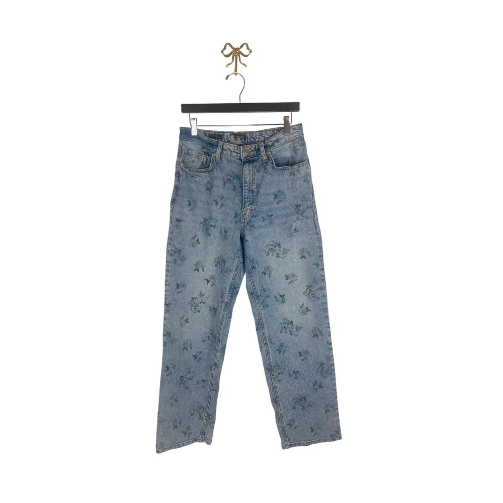 Wild Fable 90s Relaxed Straight Floral‎ Jeans Light Wash Blue Green Rose Size 10